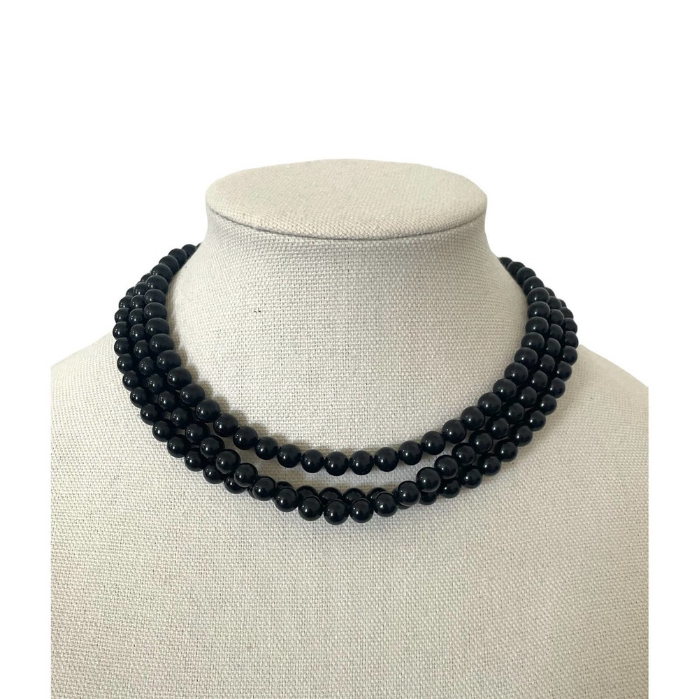 Vintage black three strand beaded necklace